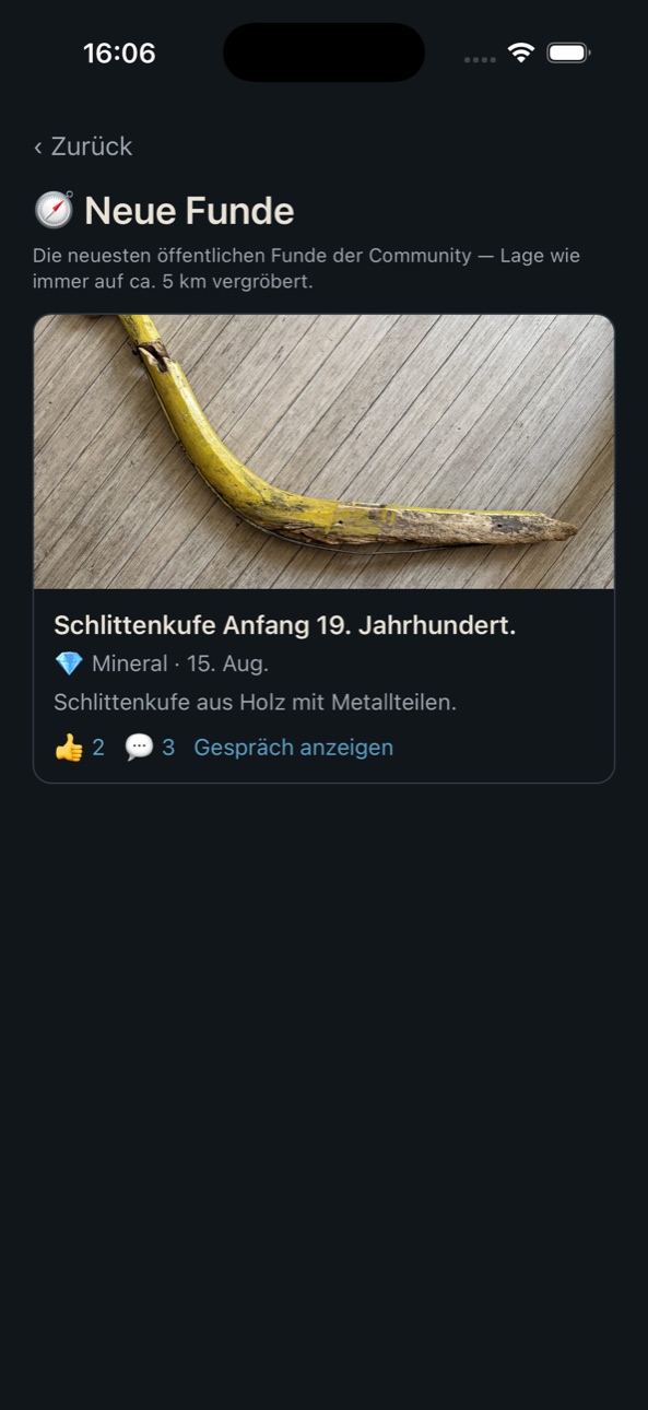 The new New finds section in the orecast app: the community’s latest finds with photo, likes and comments.