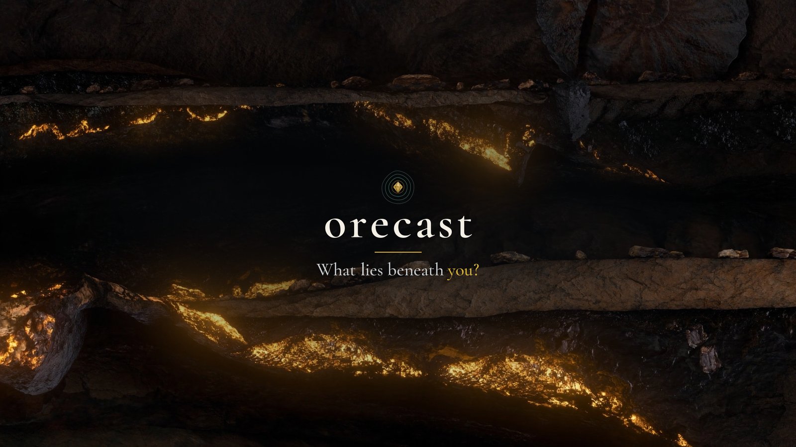 orecast on YouTube: a dark cave with veins of gold and the orecast wordmark